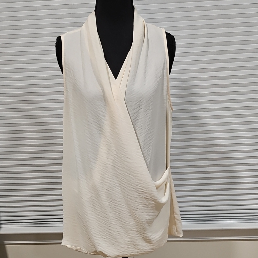 CAbi Cream Wrap Blouse Asymmetrical Design